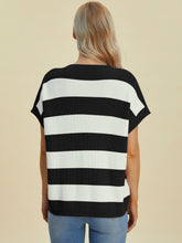 Load image into Gallery viewer, Double Take Full Size Striped V-Neck Short Sleeve Sweater