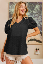 Load image into Gallery viewer, BiBi Ruffled V-Neck Eyelet Puff Sleeve Blouse