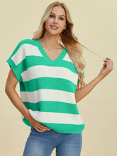 Load image into Gallery viewer, Double Take Full Size Striped V-Neck Short Sleeve Sweater