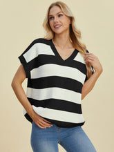 Load image into Gallery viewer, Double Take Full Size Striped V-Neck Short Sleeve Sweater