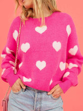 Load image into Gallery viewer, Heart Round Neck Drop Shoulder Sweater