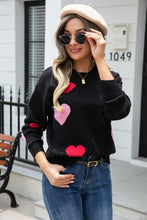 Load image into Gallery viewer, Heart Round Neck Droppped Shoulder Sweater