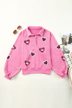 Load image into Gallery viewer, Heart Sequin Half Snap Mineral Wash Sweatshirt