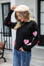 Load image into Gallery viewer, Heart Round Neck Droppped Shoulder Sweater