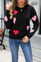 Load image into Gallery viewer, Heart Round Neck Droppped Shoulder Sweater