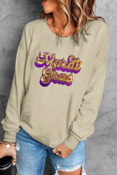 Letter Graphic Sequin Round Neck Sweatshirt